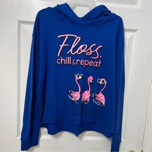 Justice Active Girls Size 18 Plus Blue Pullover Hoodie Sweatshirt Pink Flamingos